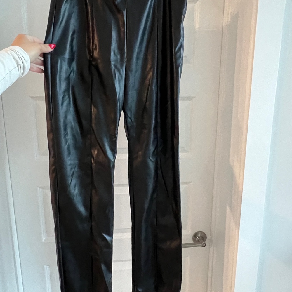 Vici Grey Lab Sleek Black Faux Leather Pants with split hem